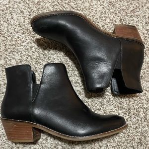 SOLD Cole Haan Stylish Black Leather Abbot Booties Size 7 with Brown Heel.